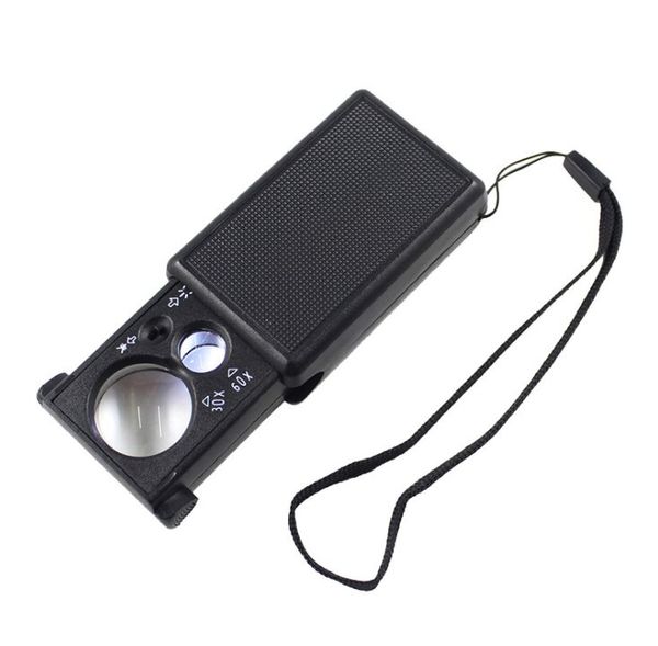 Portátil 30x 60x Loupes LED Luz Alta Powered Jóia Mini Lupa dobrável Lupa Lupa de Bolsa Microscópio