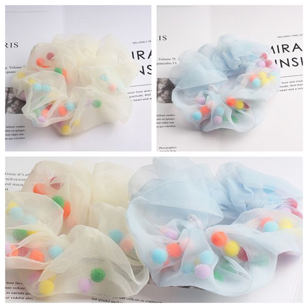 

summer day breath cotton candy organza color fruit linglong non-mainstream intestine hair band bath ball yu hua qiu ball hair ba, Brown
