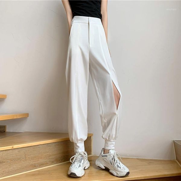 

2020 summer white pants female thin section new high waist was thin harem pants beam feet radish casual1, Black;white