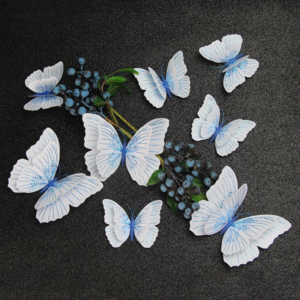 

12pcs/set flash 3d three-dimensional wall decoration butterfly handicraft colorful double-layer wall sticker fake insects
