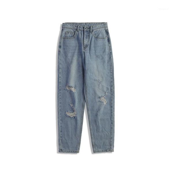 

wholesale 2020 fashion teenagers street casual ripped jeans men's straight loose beggar pants students handsome harem trousers1, Blue