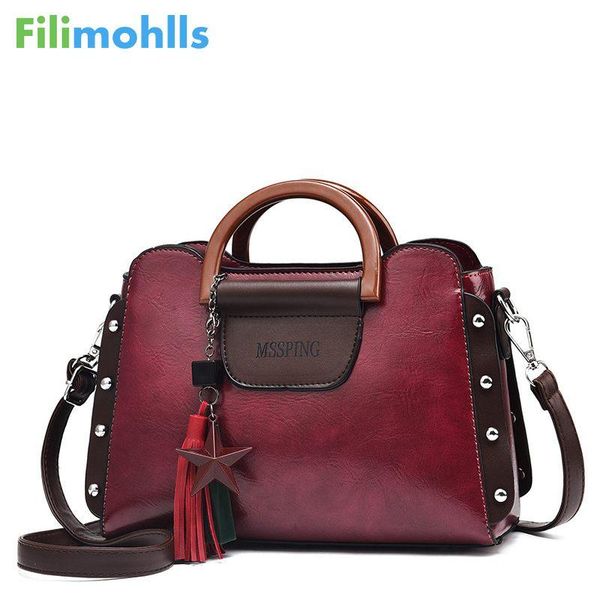 

2020 new fashion luxury women pu leather handbags vintage rivet tassel messenger bag for female ladies shoulder bag s1895