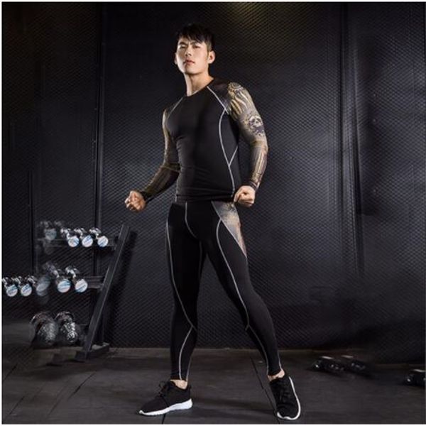

clothing brand 2 piece tracksuit base layer muscle shirt teen wolf head 3d printed crossfit shirts mma leggings compression suit 1004, Gray