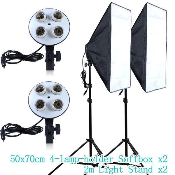 

flash heads pographic lighting softbox 50*70cm light box 2 pcs 4-lamp holder e27 diffuser po studio with tripod for selfie video1