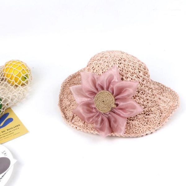 

2020 new arrival parent-child sun hat lace summer straw hat for kids beach women sun for boys girls panama cap bone1, Yellow