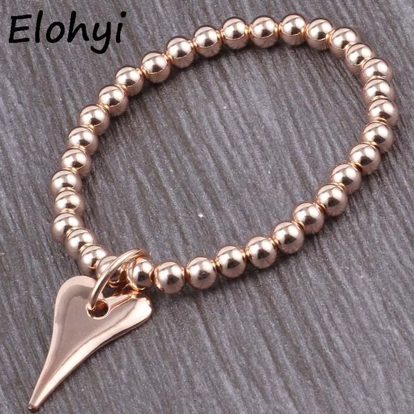 

elohyi women men bijoux femme diy alloy herart cooper 6mm beads friendship elastic handmade bracelet jewelry wholesale, Black
