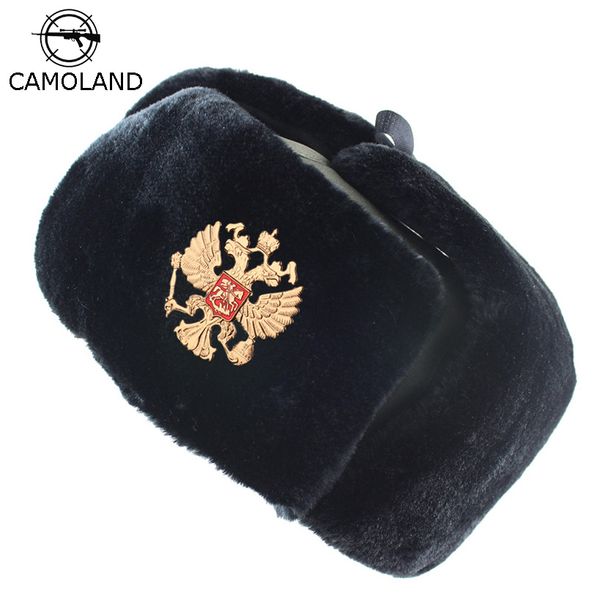 

soviet badge russia ushanka men winter bomber hats pilot faux fur earflap trapper trooper hat russian national emblem snow hats 201106, Blue;gray