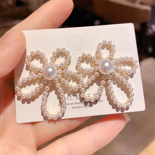 

aensoa 2020 new fashion elegant jewelry pearl flowers drop earrings shiny ab color crystal beads floral big long dangle earring1, Silver