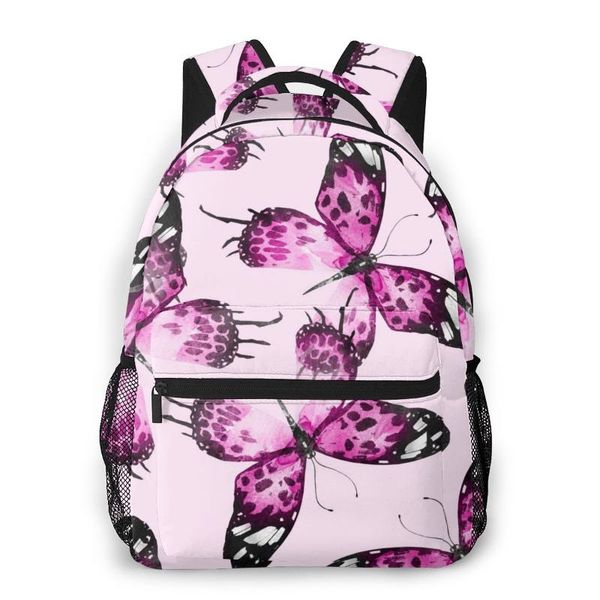 

2020 new backpack watercolor pink butterflies school bag men backbag travel daypacks male leisure backpack women gril