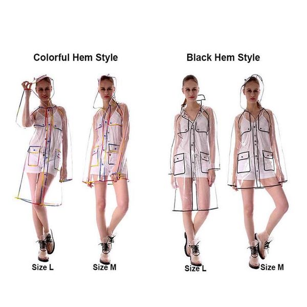 

new version fashion ladies girls plastic transparent eva long women raincoat hooded outdoor touring rain jacket jlltsk