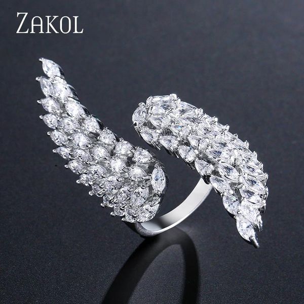 

cluster rings zakol fashion white gold color cubic zirconia angel wing open for women party gift adjustable jewelry fsrp190, Golden;silver