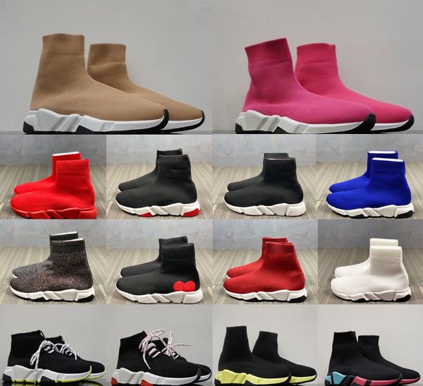 

sock shoes speed trainer runner triple black stretch knit glitter paris fashion clear sole women mens casual sneakers platform trainers