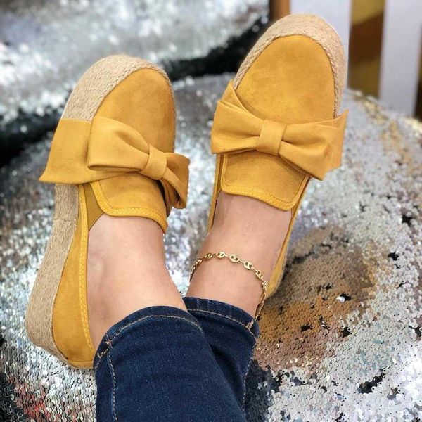 Vendita calda-Donne Moda Bowtie Slip-on Flats Punta tonda Lady Office Work Dating Shoes Concise Daily Casual Scarpe con suola spessa