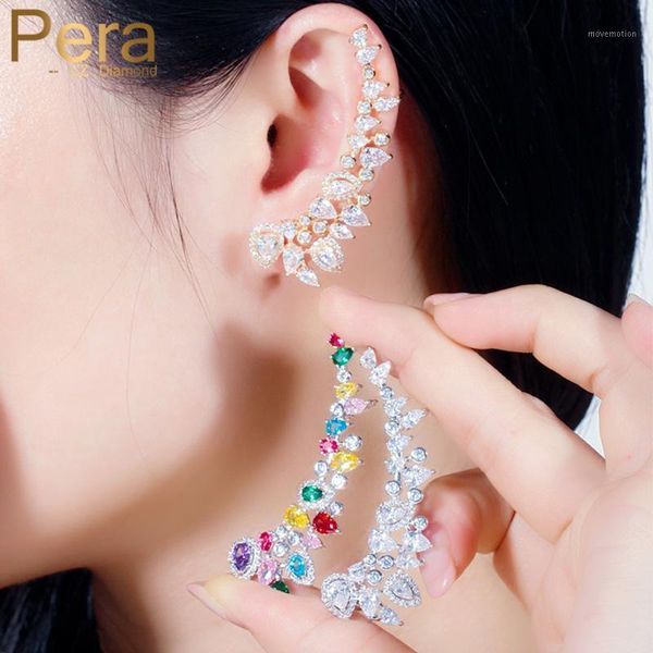 

pera unique design colorful cz stone big long statement mismatch stud earrings for women bridal wedding earring jewelry e5821, Golden;silver