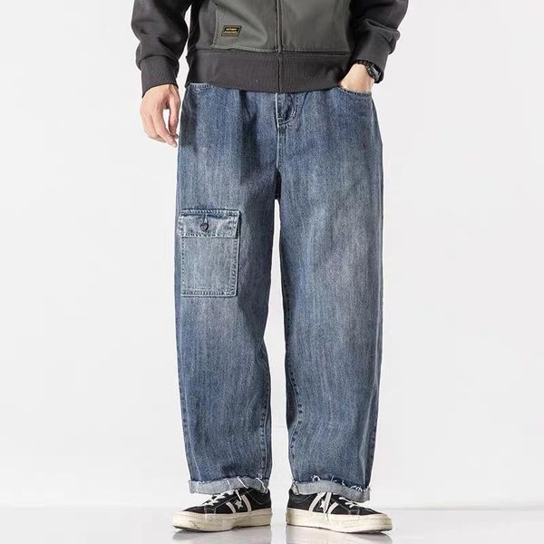 

men's jeans light blue casual straight spring slim color matching loose style fashionable trousers