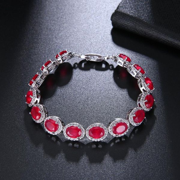 

hermosa jewelry charm dark red ellipse tennis bracelet silver color bracelets 7 inch, Black
