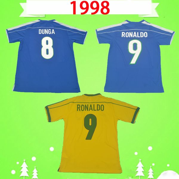 

1998 retro soccer jerseys home yellow maillot vintage 99 classic football shirts brasil camisetas de futbol #9 ronaldo #8 dunga, Black;yellow