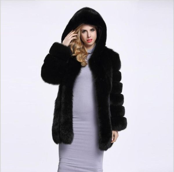 

bontjas womens winter faux fur coats plus size hooded long sleeves luxury faux fur outwears female warm coats k11511, Black