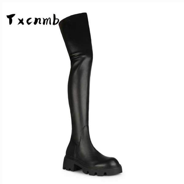 

txcnmb 2020 fashion women leather boots over the knee pointed toe quality long comfort botines mujer thigh high boots, Black