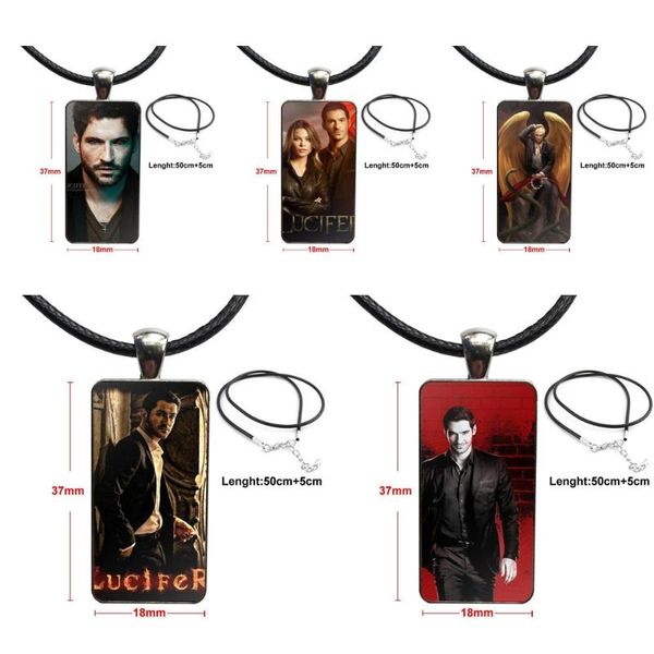 

glass cabochon pendant necklace rectangle fashion necklace for girls lucifer tv series multi colors, Silver
