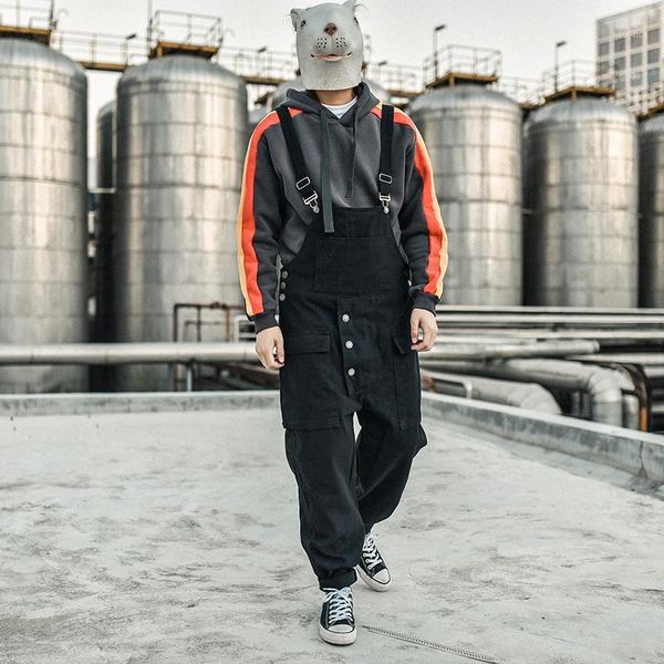 

2018 new men's clothing hair stylist retro harem casual pants bib pants suspenders jumpsuit costumes1, Black