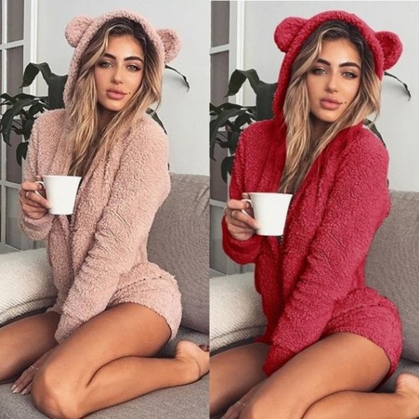 

myzdz осень зима 2019 комбинезона цвета твердого рукав один цельный pantsbody брюки прекрасного комбинезона длинного pantswomen с капюшоном, Gray