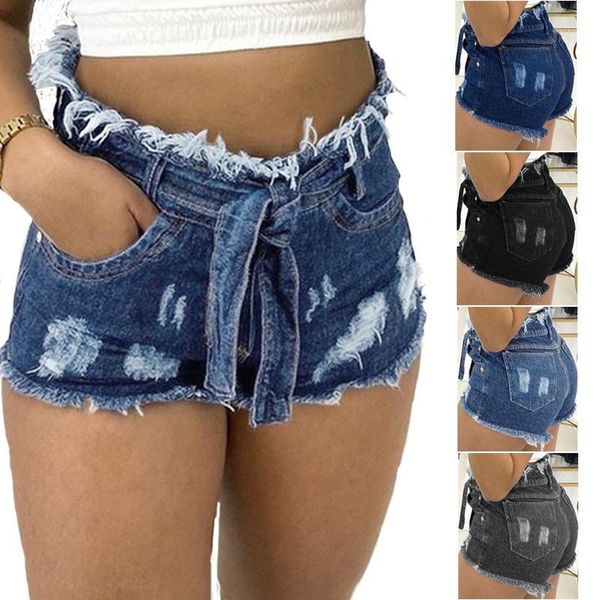 

2020 selling women's denim shorts tassel hole high waist hip jeans summer jeans shorts feminino chic ladies bottom1, Blue