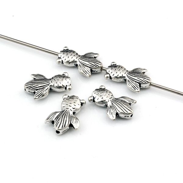 100 Stk. Antik Silber Fisch Charm Spacer Beads für die Schmuckherstellung Armband Halskette DIY Zubehör 14.5x10mm