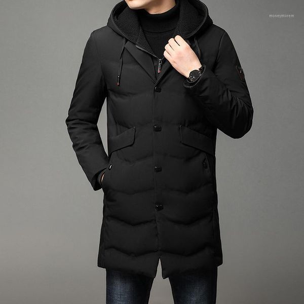 

2020 winter new brand casual fashion 90% white duck down coats men heavy windbreaker long parka jacket bubble coat mens clothing1, Black