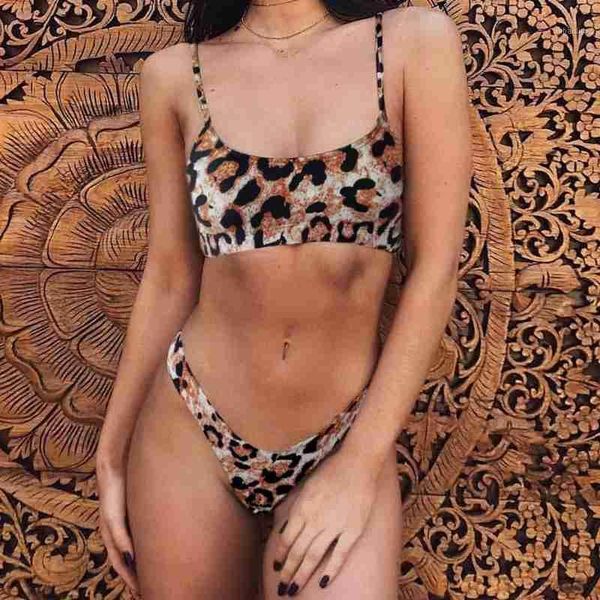 

swim wear leopard thong swimsuit bikini set split print gather push up swimwear biquini bathing suit1