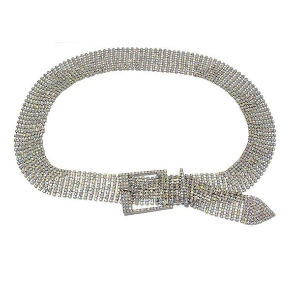 

2020 new fashion set of women's luxury elegant ten rows of colored diamonds inlaid with metal belt bg-1439, Black;brown