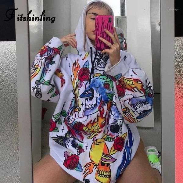 

fitshinling harajuku streetwear print women's hoodies funny skull bf style polerones mujer 2020 winter hooded sweatshirt female1, Black