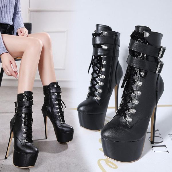 

boots 2021 europe and the united states street handsome wild waterproof platform super high-heeled tube female, Black