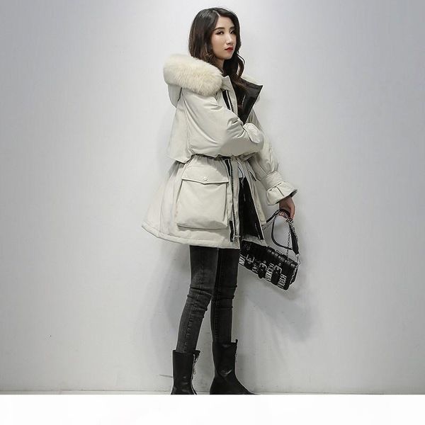 

ftlzz 2019 winter women real natural fox fur hooded down loose coat parka female thick warm white duck down oversize jacket sh190925, Black