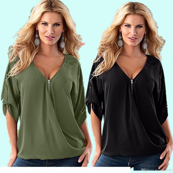 

2016 оптом летнее женская одежда мода глубокий v-образным вырезом с коротким рукавом шифон свободные блузки рубашки плюс размер одежды тела, White