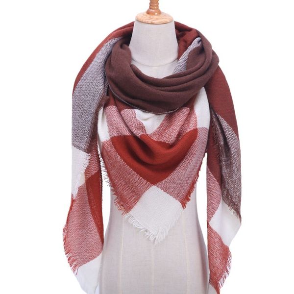 

casual women cashmere winter scarf knit pashmina plaid female warm triangle scarves blanket shawls and wraps, Blue;gray