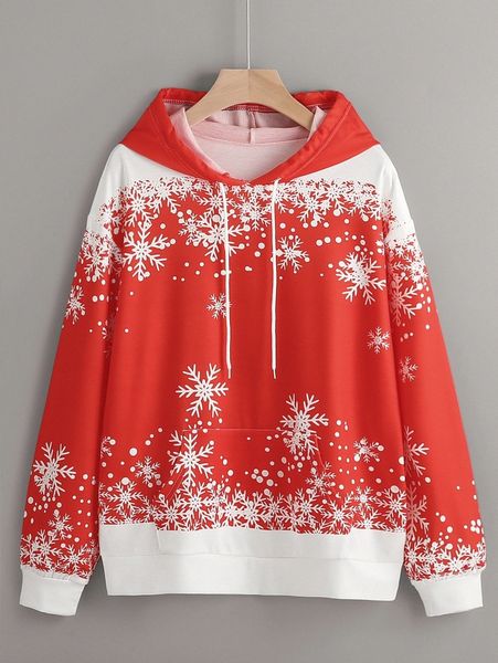 

plus christmas print drawstring hooded sweatshirt g12n#, Black