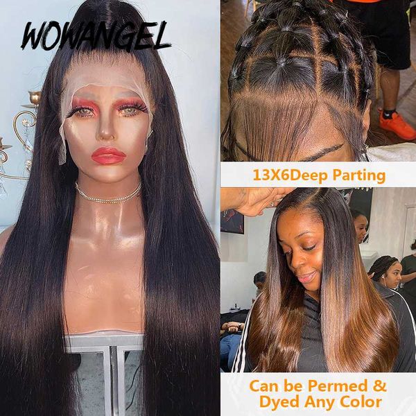 

lace wigs straight 13x6 deep part front human hair 180% pre plucked hairline brazilian for black women, Black;brown