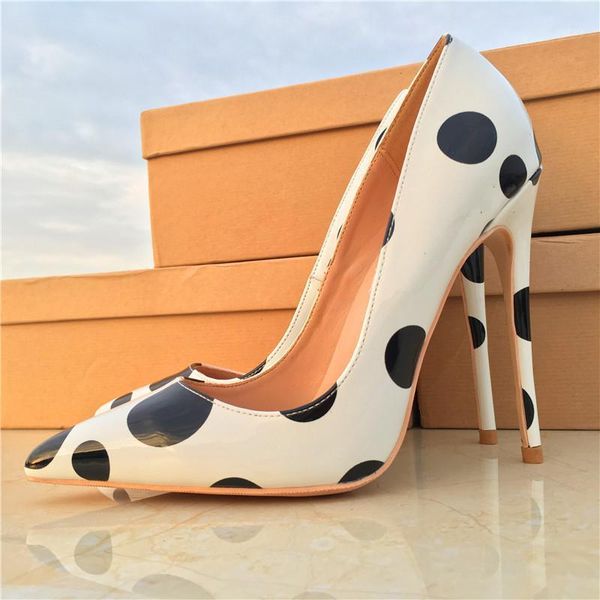 

dress shoes single 12cm high heel ladies party brand fashion high-heeled exquisite dot elegant pointed black and white basic1