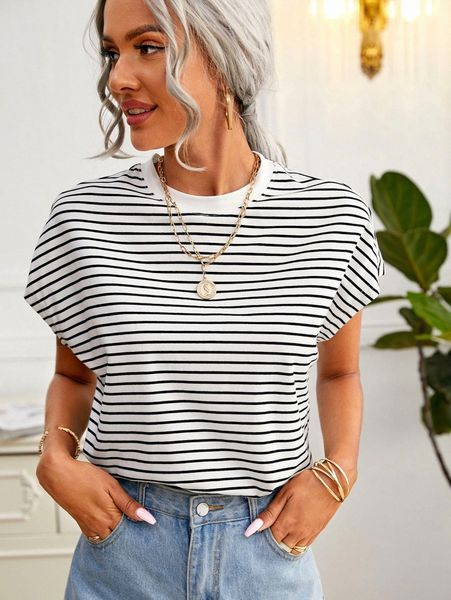 

batwing sleeve striped tee 362v#, White