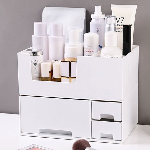 Organizzatore cosmetico da tavolo a doppio strato Bagno Scatola di immagazzinaggio cosmetica di grande capacità Gioielli da donna Cassetto per rossetto Custodia per trucco LJ200812