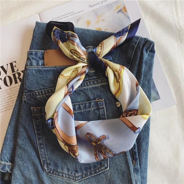 

scarves 2021 scarf hangzhou silk spring and summer autumn real mulberry headscarf chain leather buckle women's sil, Blue;gray