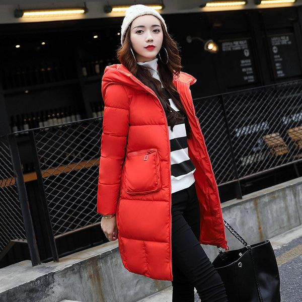 

2021 new korean style parkas winter coat of women with hood long cotton female fine jacket warm student quilquilted parka mujer wxf212 qyax, Black