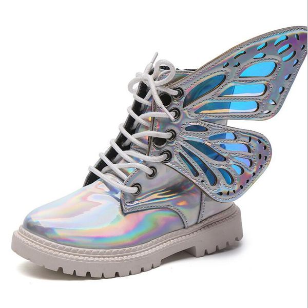 

children' martin rain butterfly wing short boots colorful winter warm shoes for girls birthday gift, Black;grey