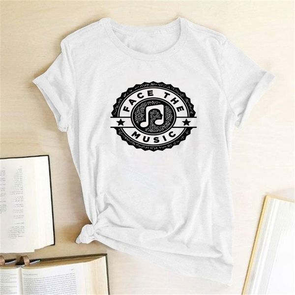 

music t shirt women face the music printed short sleeve o neck fashion casual loose graphic tee shirt femme drop shipping, White