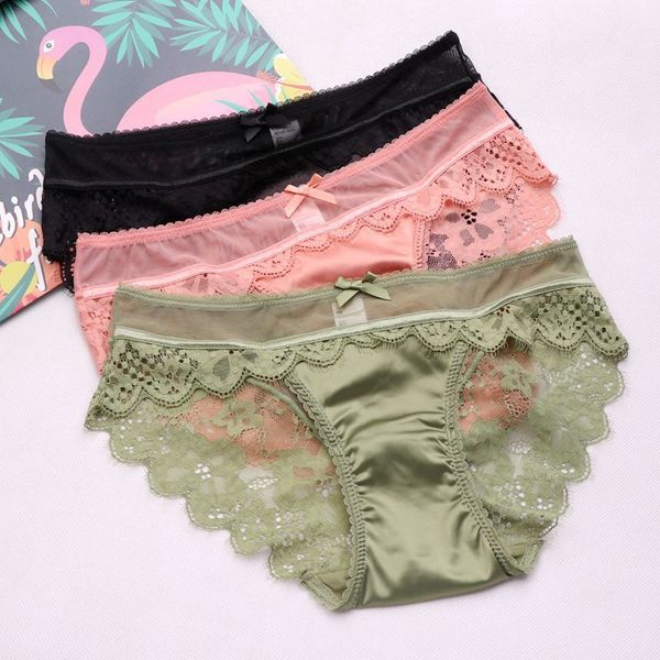 

501 style high end satin lace underwear for girls, Black;pink
