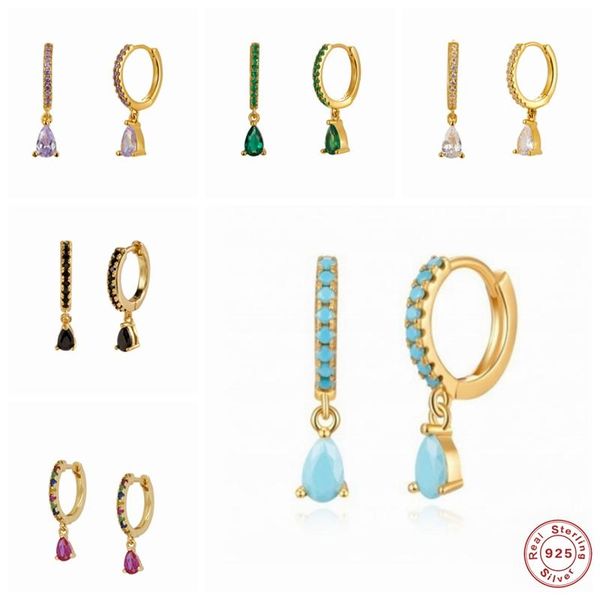 

hoop & huggie boako 925 sterling silver woman earring bling rainbow zircon earrings for anniversary birthday pendientes oorbellen, Golden;silver