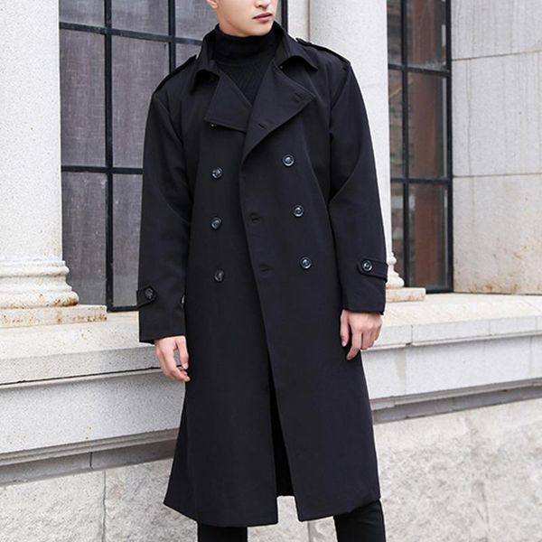 

new arrival autumn winter men windbreaker long fashion large loose coat casual double breasted fashion plus size -2xl3xl4xl5xl, Tan;black