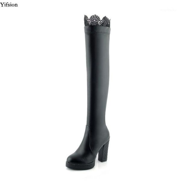 

boots olomm women over the knee winter square high heel stylish round toe black white party shoes us size 3-10.51