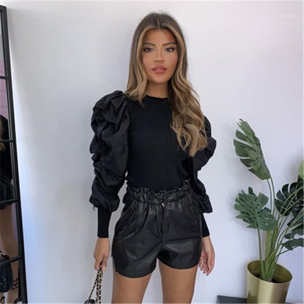 

t-shirt fashion trend long sleeve round neck tees designer female spring new casual slim tshirts ladies puff sleeve, White